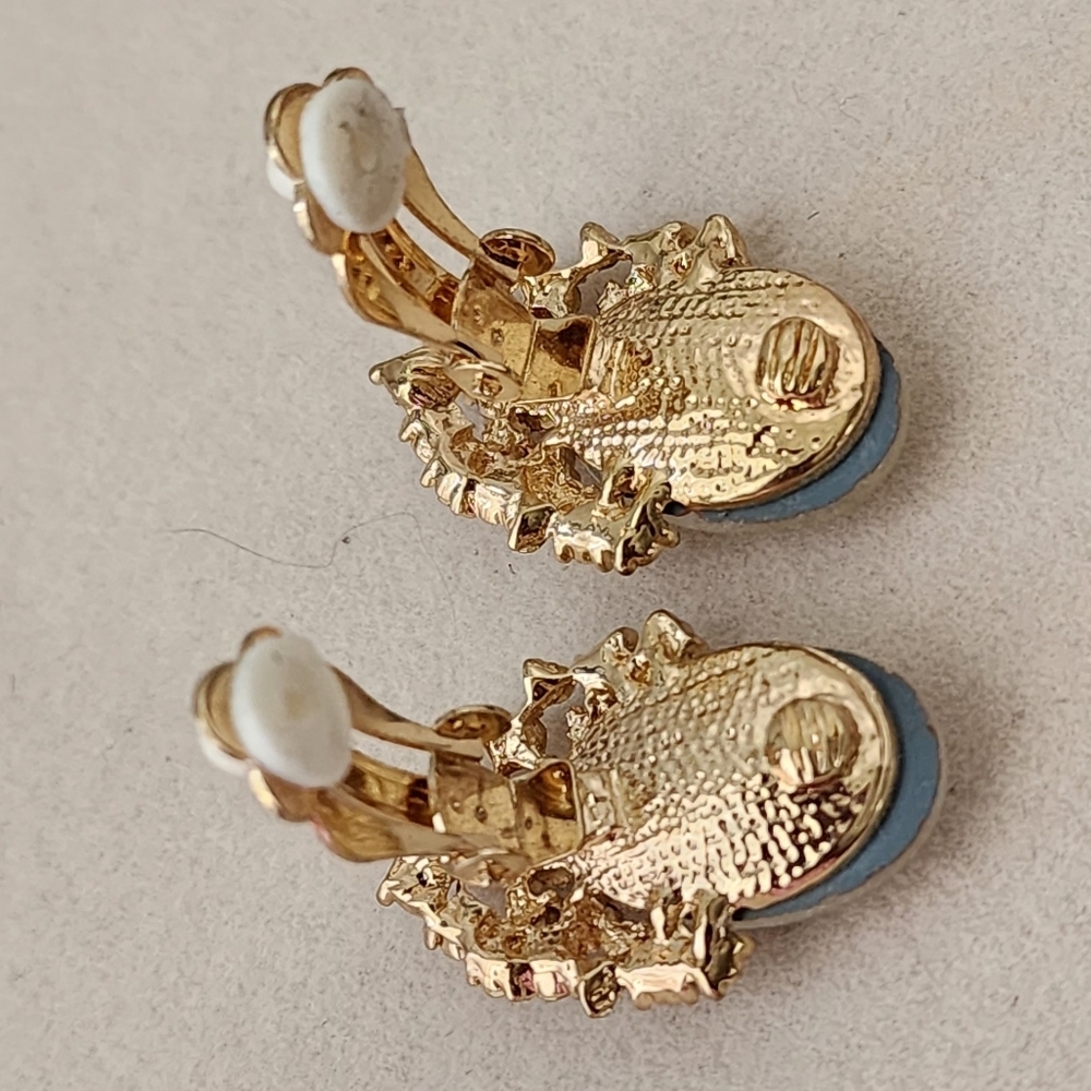 Elegant Gold and Crystal Clip on Earrings - Picture 4 of 6